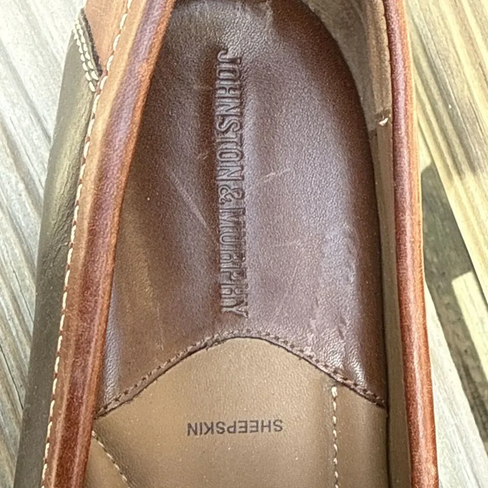 Johnston & Murphy Mens 9.5 Brown Leather Penny Loafers TruFoam Dress Shoes $155